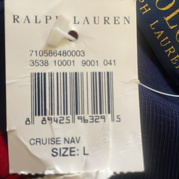 Plaid polo collared long sleeve navy blue red stripes with white horse - Picture 5 of 5